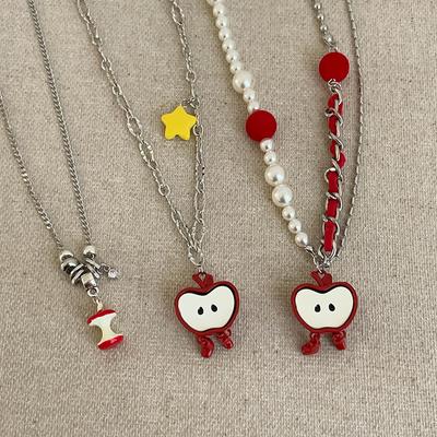 Sweet And Cute Red Apple Pendant Necklace Female Niche Unique Personality Fashion Temperament Versatile Neck Chain Sweater Chain