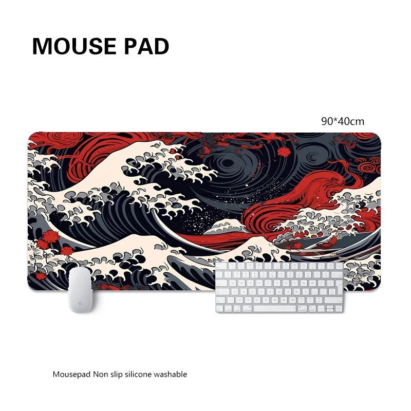 Large Anime Mouse Pad Xxl Gaming Mat Office Desk Carpet Blue Wave Custom Japan Mousepad Tablet Gamer Pc Table Mat 900x400