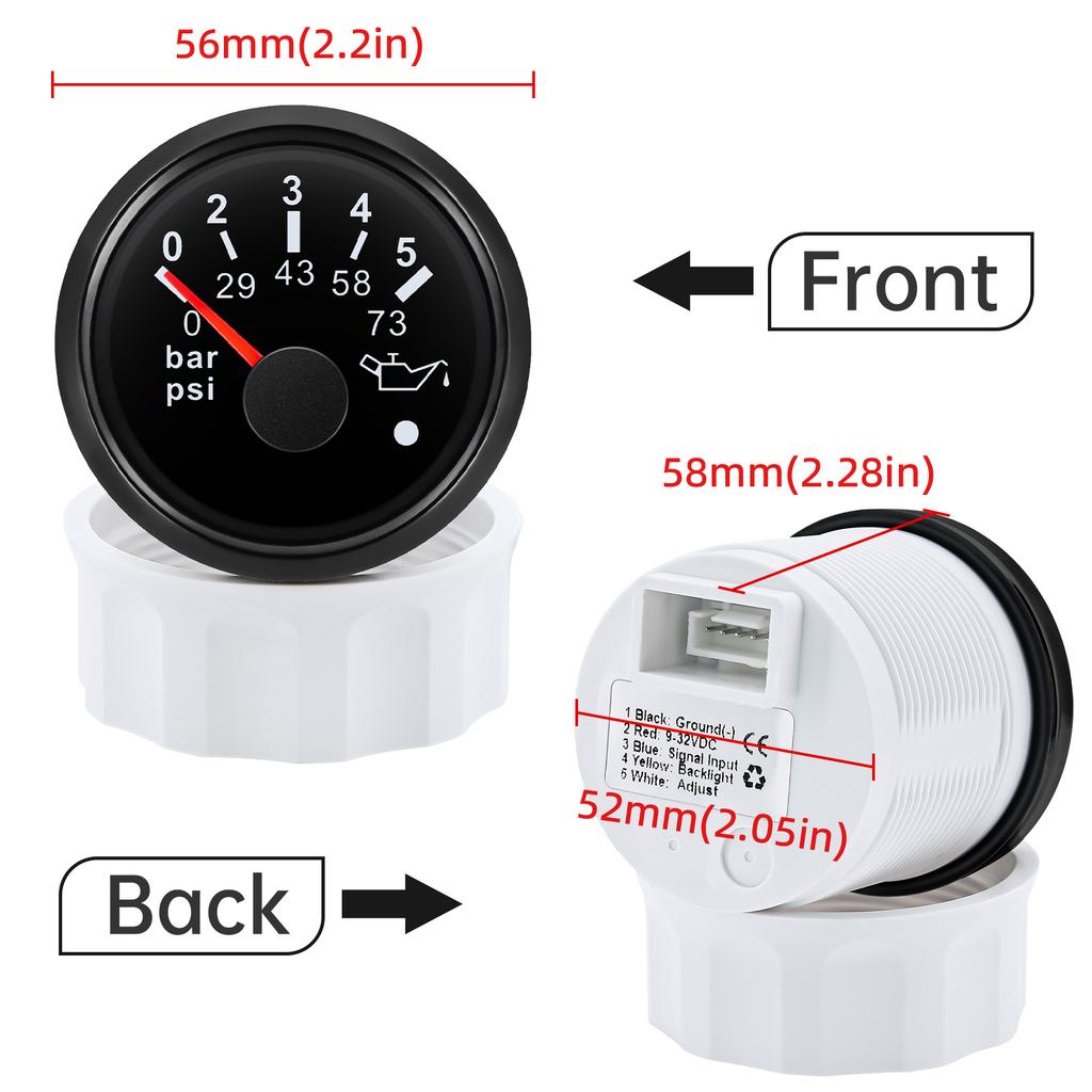 7 Color Light Pointer 52mm Oil Pressure Gauge with Sensor Alarm 0-5Bar,0-10Bar Oil Press Meter Indicator for Car Boat Yacht