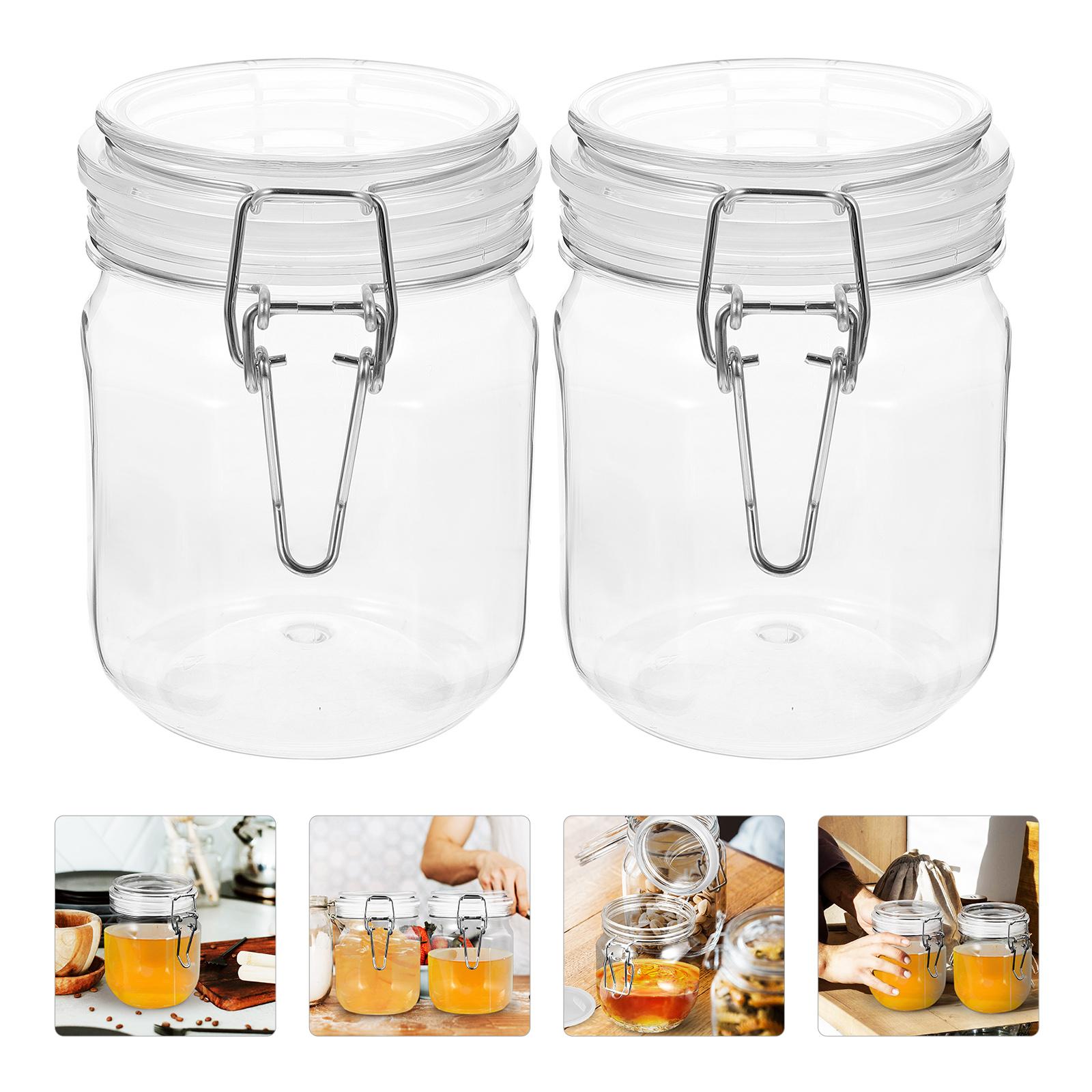 

2Pcs Clear Airtight Honey Bottles Plastic Jam Jars Caviar Storage Jar Transparent Reusable Sealed Container Lightweight прозрачный