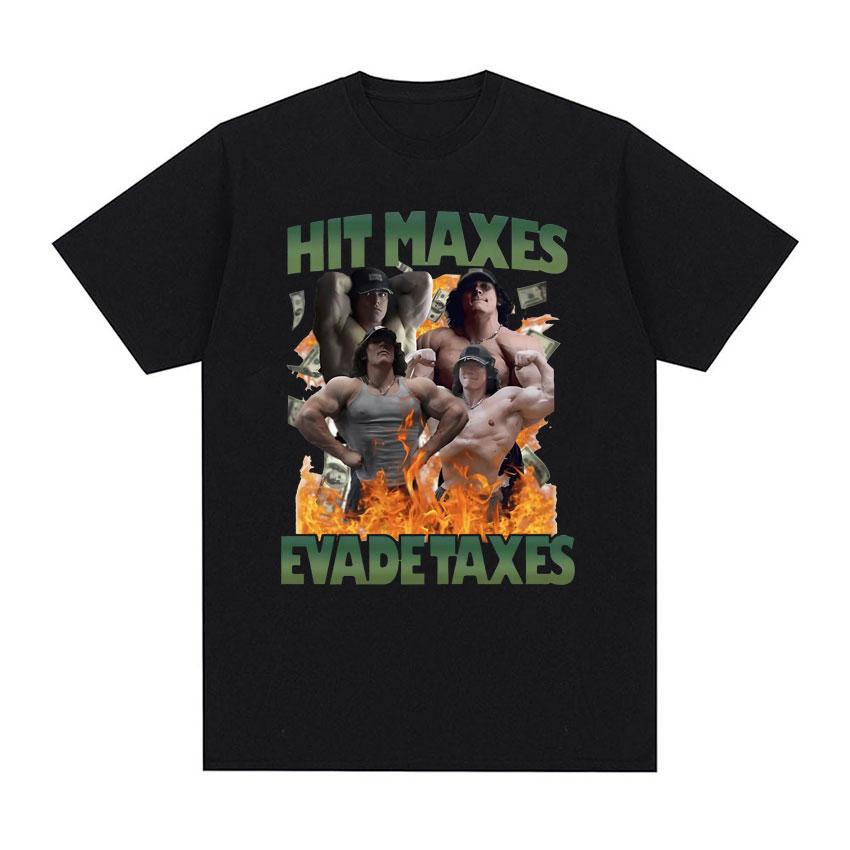

Hit Maxes Evade Taxes Meme T Shirt for Men Women Funny Raccoon Graphic T-shirts Men s Fashion Retro Oversized T-shirt Streetwear 4XL