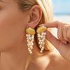 Boho Elegant Imitation Pearl Seashell Dangle Earrings For Women Creative Clustered Pear Shell Tassel Earring Beach Party Zircon