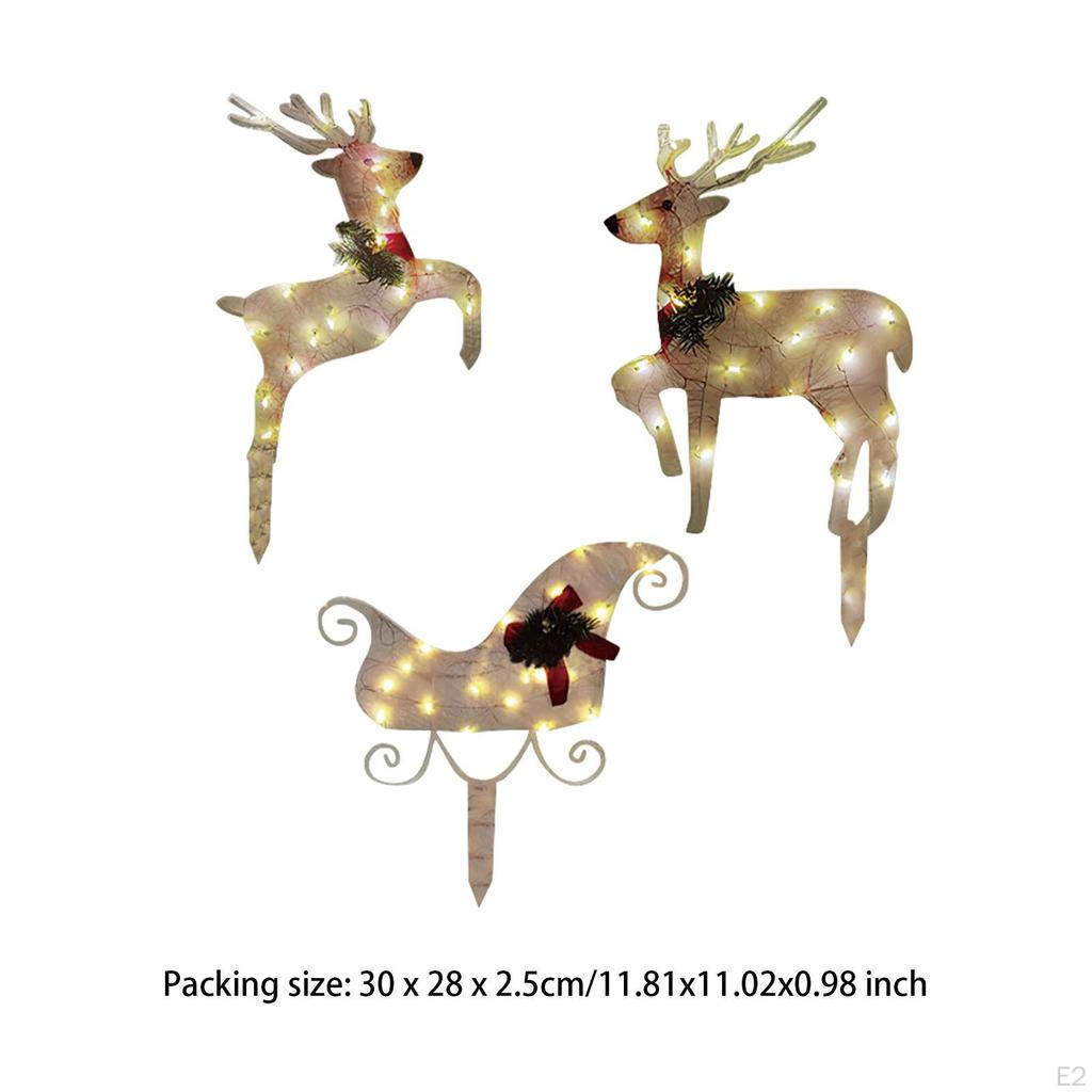 Lighted Christmas Decorations Deers and Santa Sleigh Waterproof Ornaments