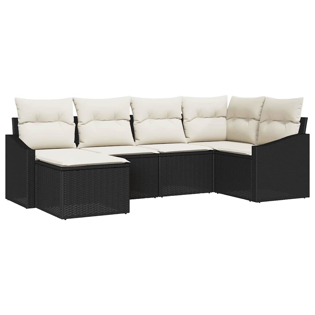 Garden Dining Set with Cushions 6 pcs Black and Cream