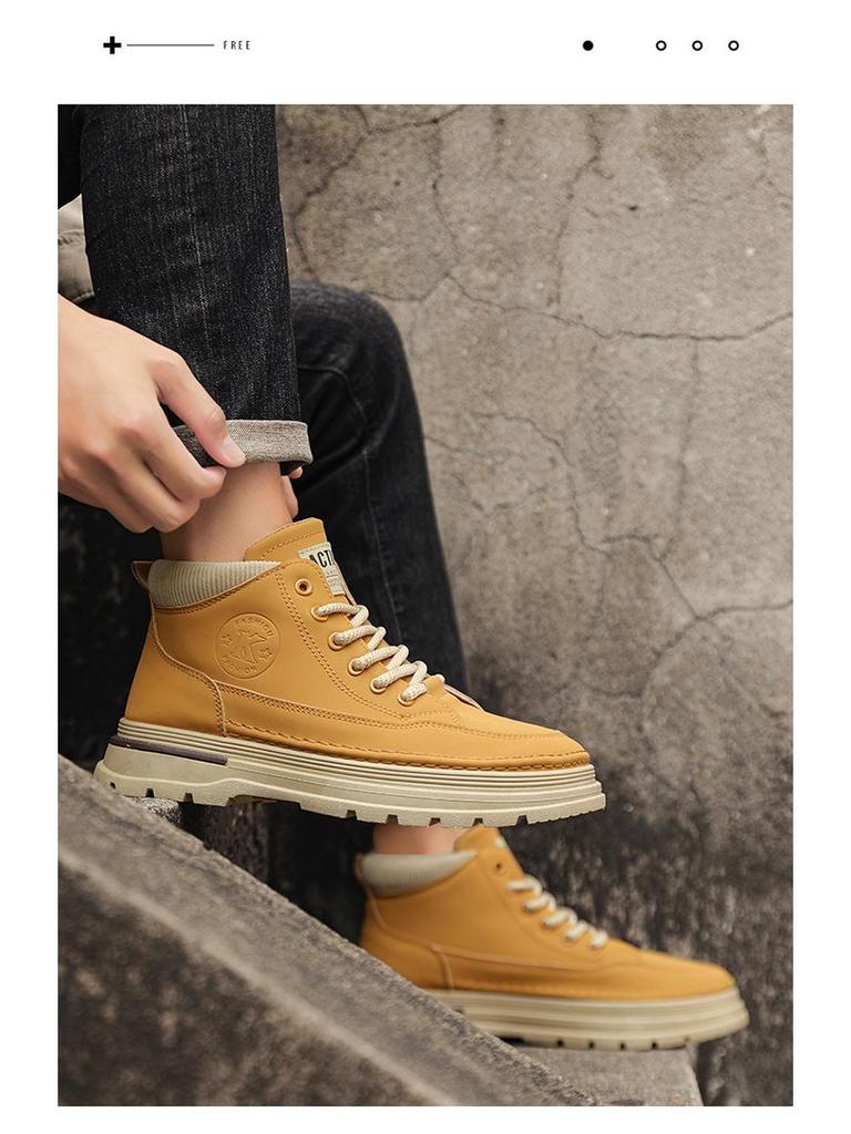 Men's Autumn High-Top Leather Martin Boots: Trendy, Thick-Soled Korean Style Casual Shoes