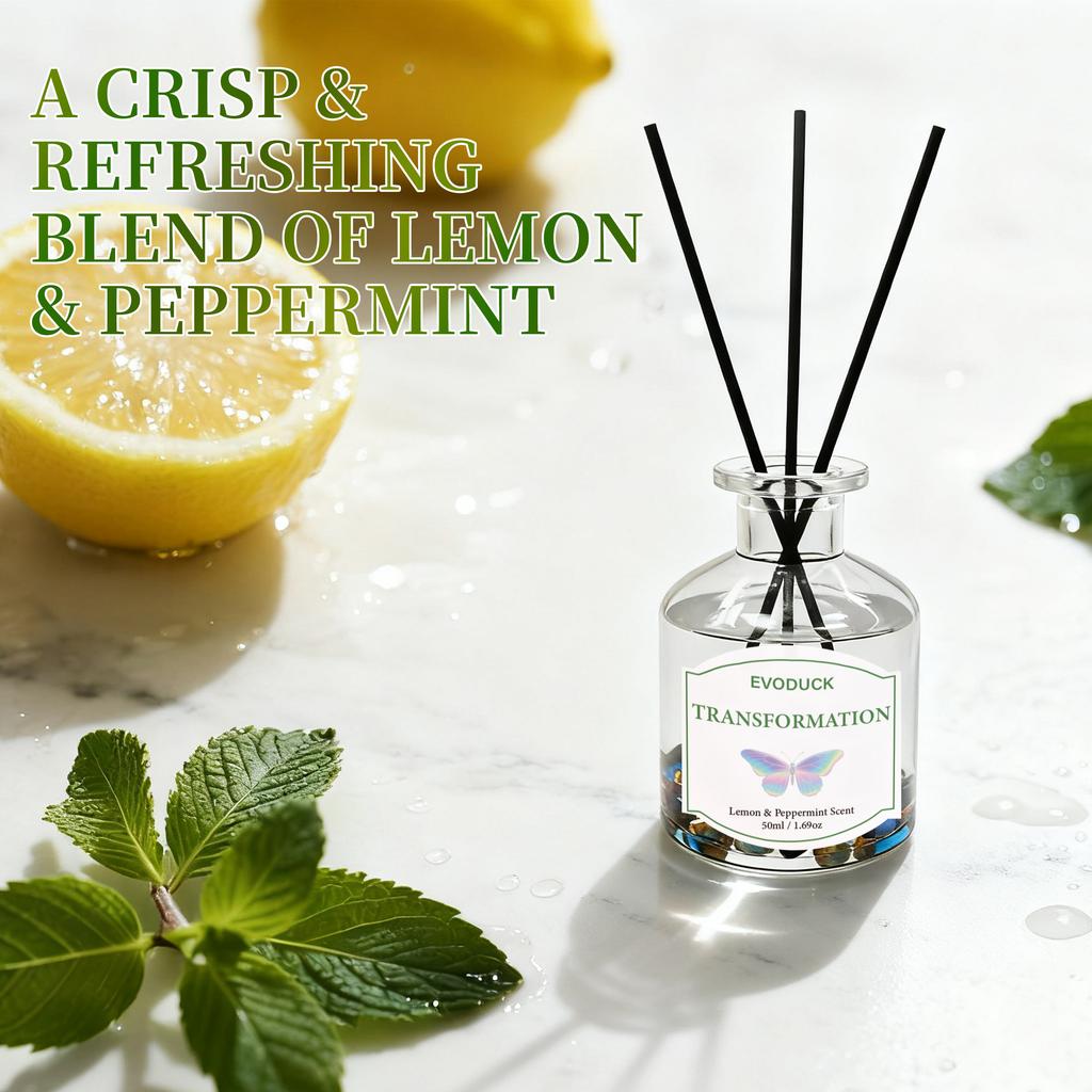 Non-Flaming Fragrance Diffuser, Flameless Sweet Orange Lemon Oil With Reed Diffuser Stick Home Room Air Freshener Decor 50ml
