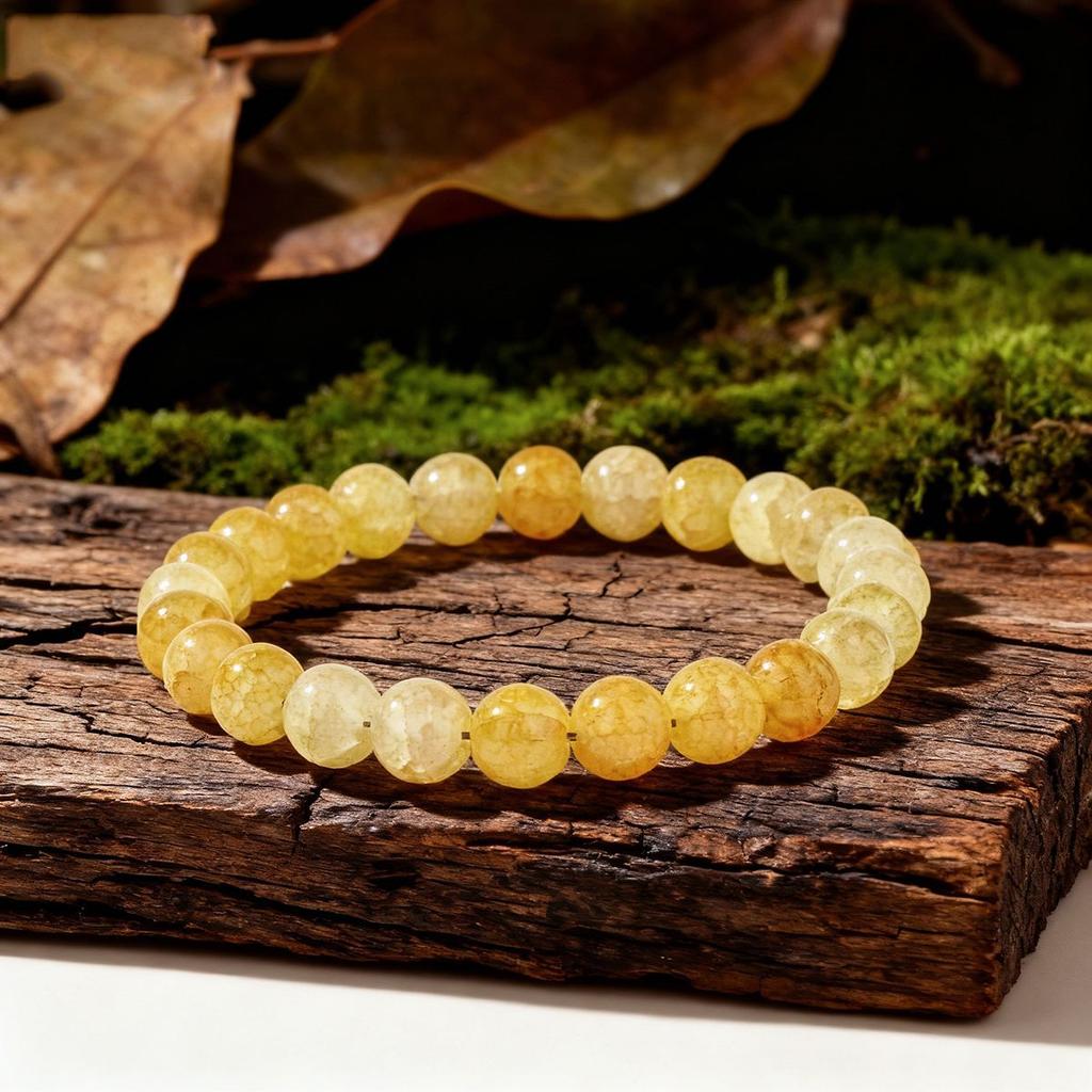 Festive Gifts Yellow Crackle Quartz Beaded Bracelet Warm Fashion Jewelry For Men And Women Daily Wear Simple Versatile Accessory