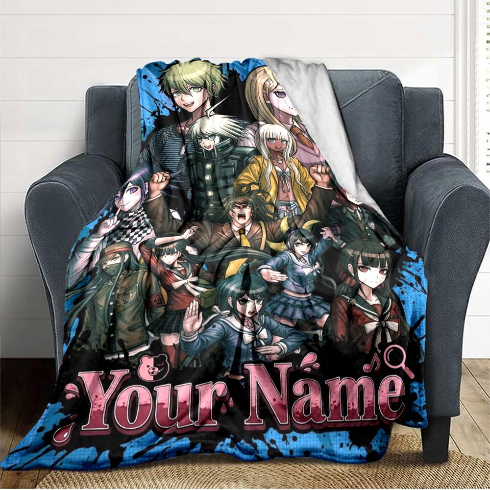 Name Custom Dangan Ronpa Anime Print Flannel Blanket High Quality Warm Comfortable Cover for All Seasons Perfect for Gifts Home Decor