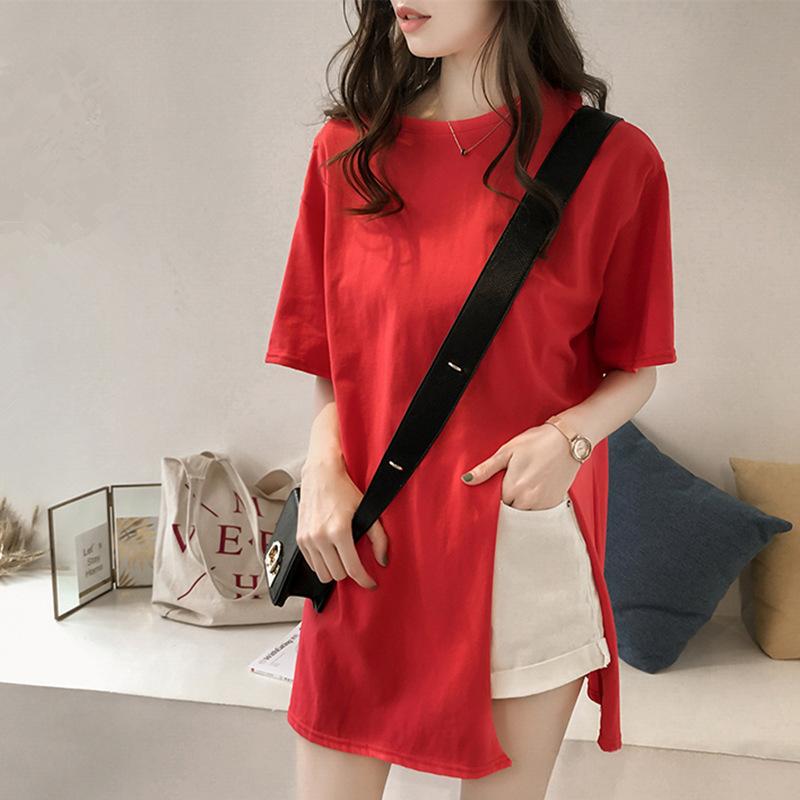 Large size women's new foreign style split-ended T-shirt women's summer fat mm loose and thin half-sleeved bottoming shirt