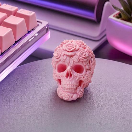 3D-gedruckte Rosen-Schädel-Figur, Langlebige Kunststoff-Gothic-Schädel-Blumen-Skulptur mit Detaillierter Blütenblatt- und Knochenstruktur, Mattes Finish Halloween-Dekoration Geschenk