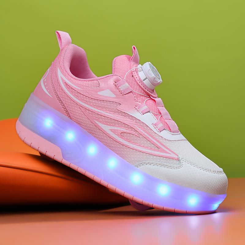 Barn Tvåhjuliga Dubbelanvändning LED Uppladdningsbara Lysande Rullskridskor Dubbelradiga Heelys Skor Rullskridskor