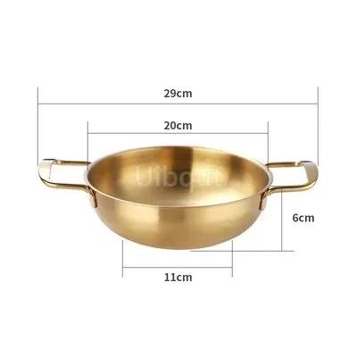 Stainless Steel Gold Golden Seafood Rice Pot Home Cooking Paella Pan Picnic Snack Plates Cookware Saucepan Dry Pots with Handle