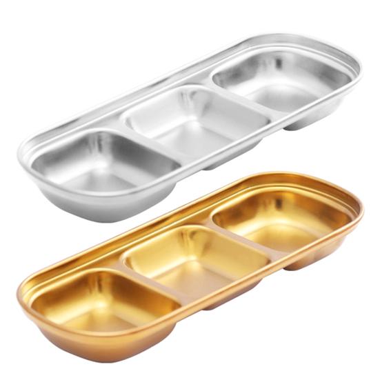 Stainless Steel Dipping Tray with 3 Compartments Easy to Clean Stackable Sauce Bowl Organizer Rack Tableware