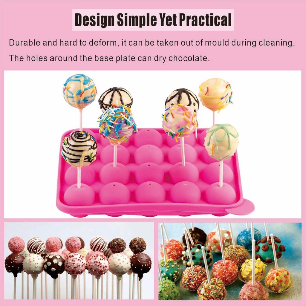 20 Cavity Silicone Cake Pop Mold Kits with 20pcs Cake Pop Sticks Great for Cake Pop Maker Lollipop Mold Cake Pop and Chocolate