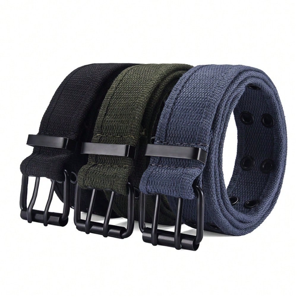 Men and women double-breasted belt double-hole middle-aged and young men's tooling trend punk pink buckle belt