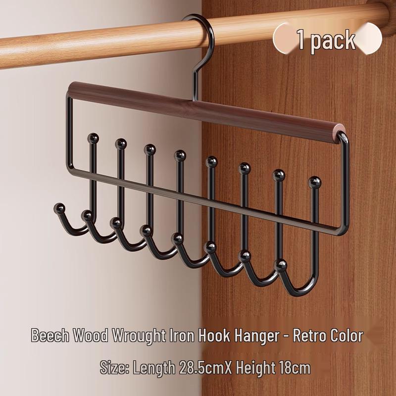 Solid Wood Multifunctional Strappy Vest Hanger with Multiple Hooks for Home and Dormitory Use