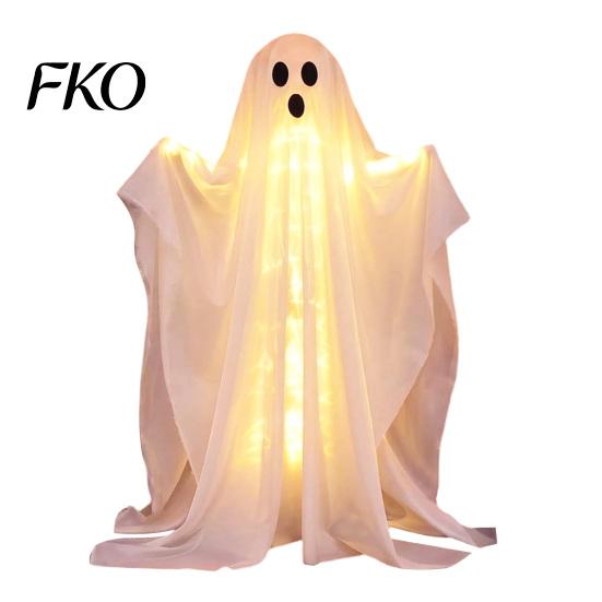 Ghost with Warm Lights Halloween Decoration, LED Light Up Standing Ghost, Indoor Outdoor Decoration Spooky White for Porch, Yard, Lawn, Garden