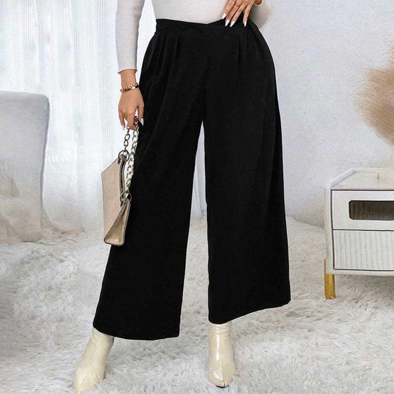 Pantaloni larghi a vita alta neri da donna, pantaloni larghi e comodi alla moda, pantaloni dritti, casual, taglie forti, con elastico in vita
