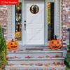Halloween Black Cat Witch Hat Pumpkin Bat Round Wooden Hanging Sign, Front Door Porch Decor