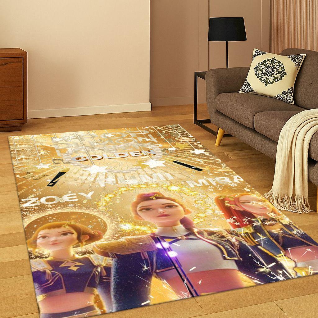 Tappeto Kpop Demon Hunters Rumi Mira Zoey Music Cartoon per Camera da Letto Soggiorno Divano Decorazione Casa, Tappetino Antiscivolo Regalo