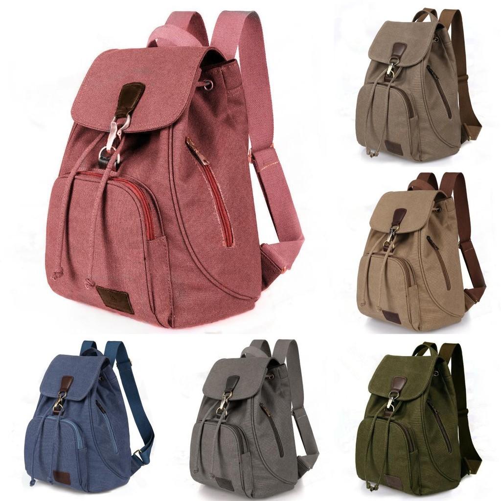 Backpack Canvas Retro Solid Color Laptop Compartment Schoolbag Outdoor Gift