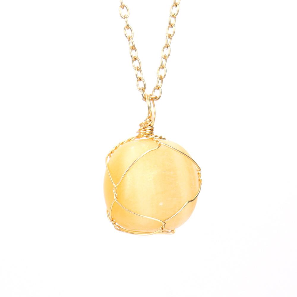 Handmade Gold Wire Winding Irregular Conformal Natural Stone Crystal Rough Stone Pendant Necklace N661