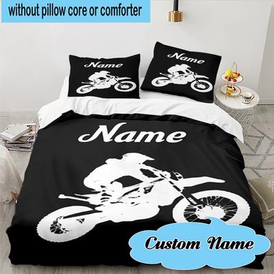 Custom Name 3PCS Sport Bike Bedding Set, Including 1pc Duvet Cover And 2pcs Pillowcases, Suitable for Dorms and Bedrooms Gift