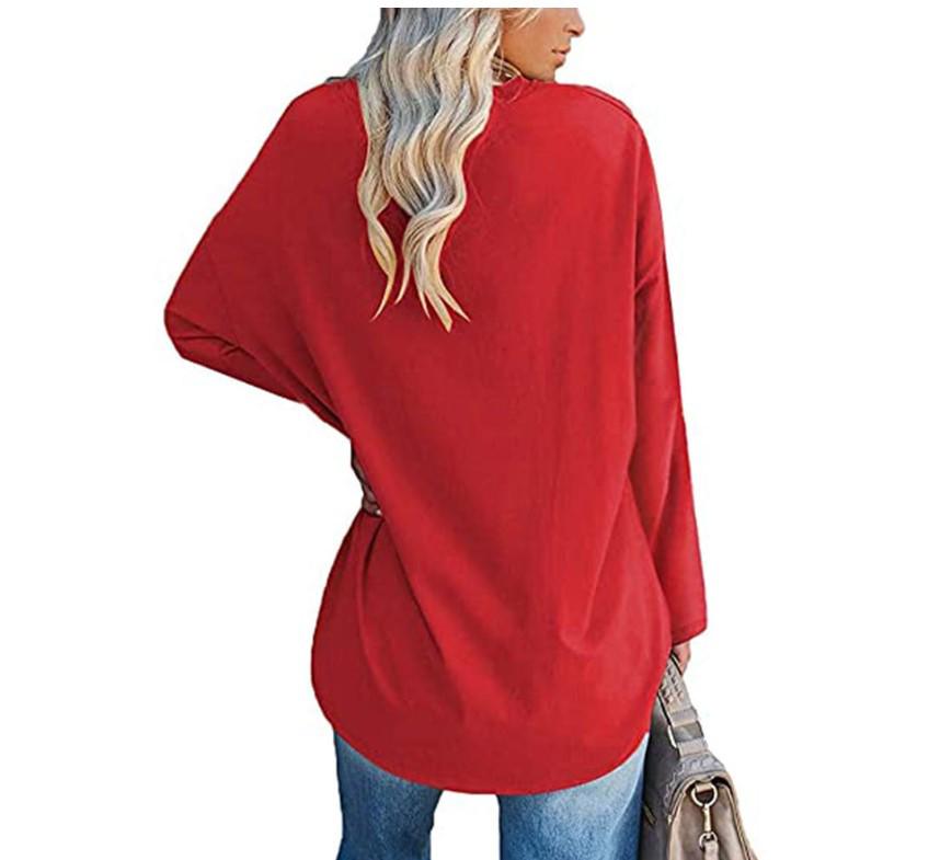 Super Large Multi-color Loose V-neck Women's T-shirt with Drop Shoulder Sleeves
