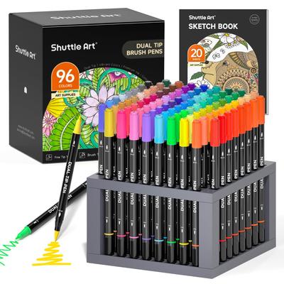 Shuttle Art Brush Watercolor 96 Color Includes 1 Coloring Marker Watercolor Twin Brush Fine Point Quick Picture Art Case Included Pen, Brush, Set,