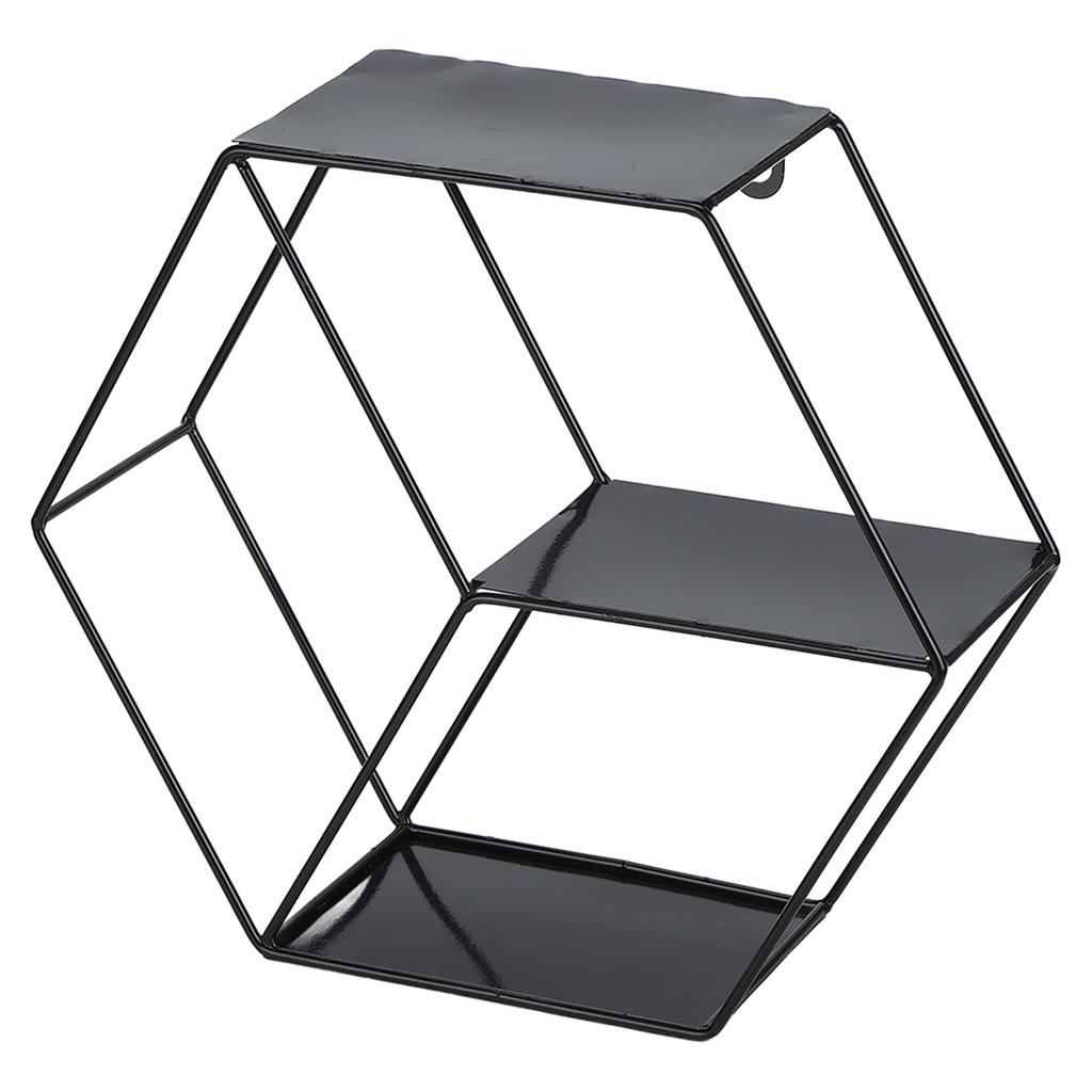 Hex Shelves Simple Wrought Iron Hexagonal Bedroom Living Room Office Wall Shelf DecorationBlack