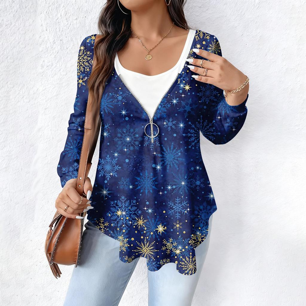 Women's Fashionable Casual Long Sleeved Loose Oversized Printed Top