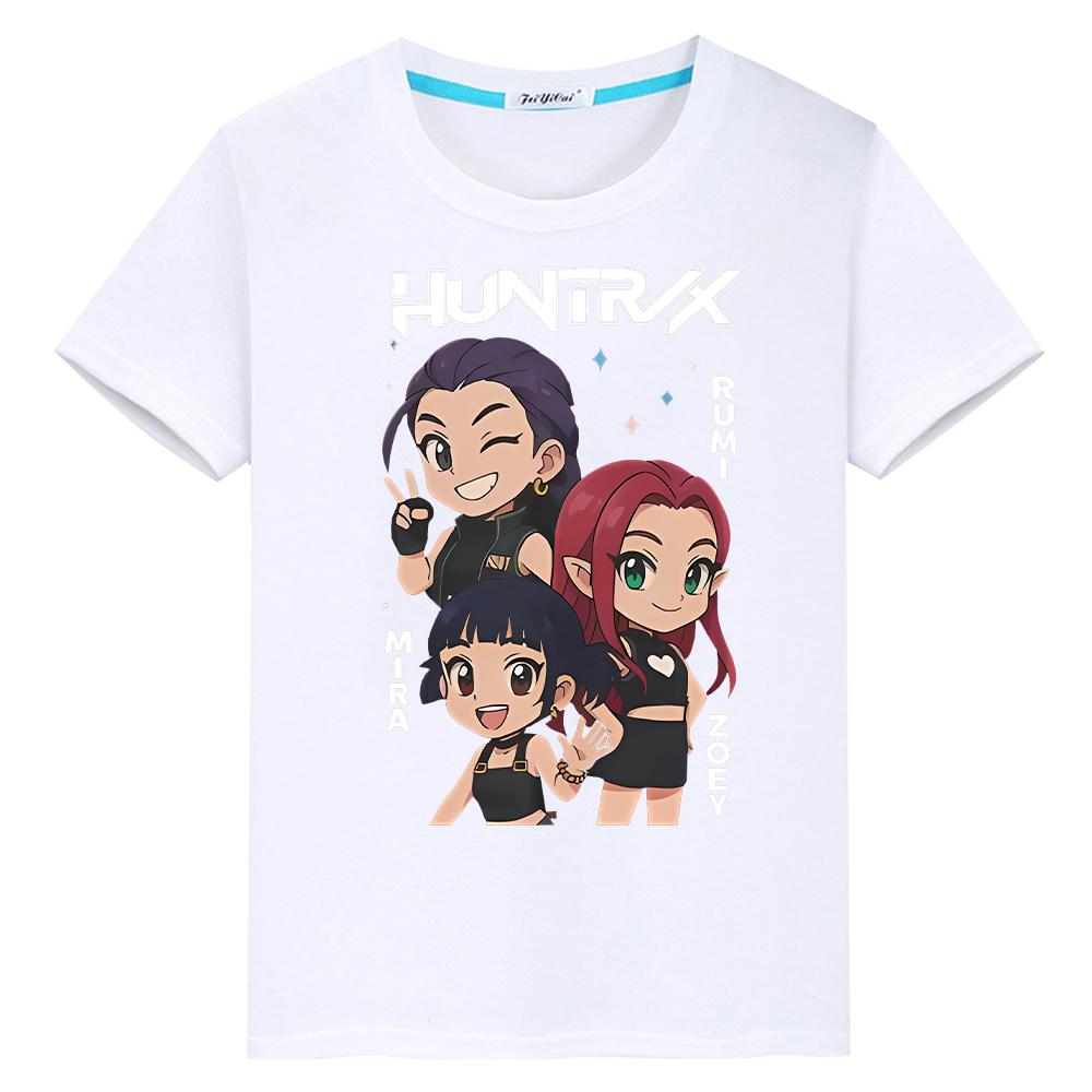 

kpop demon hunters kids Print Kawaii Tees 100%Cotton Cute Tops t shirt for kids boy 10year anime Short y2k one piece girl clothe 100 білий