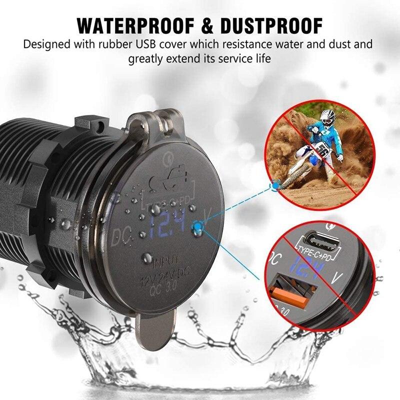 סוג C PD QC 3.0 לוח שקע USB לרכב 12V / 24V מטען לרכב שקע מובנה שקע חשמל למשאית סירה לאופנוע