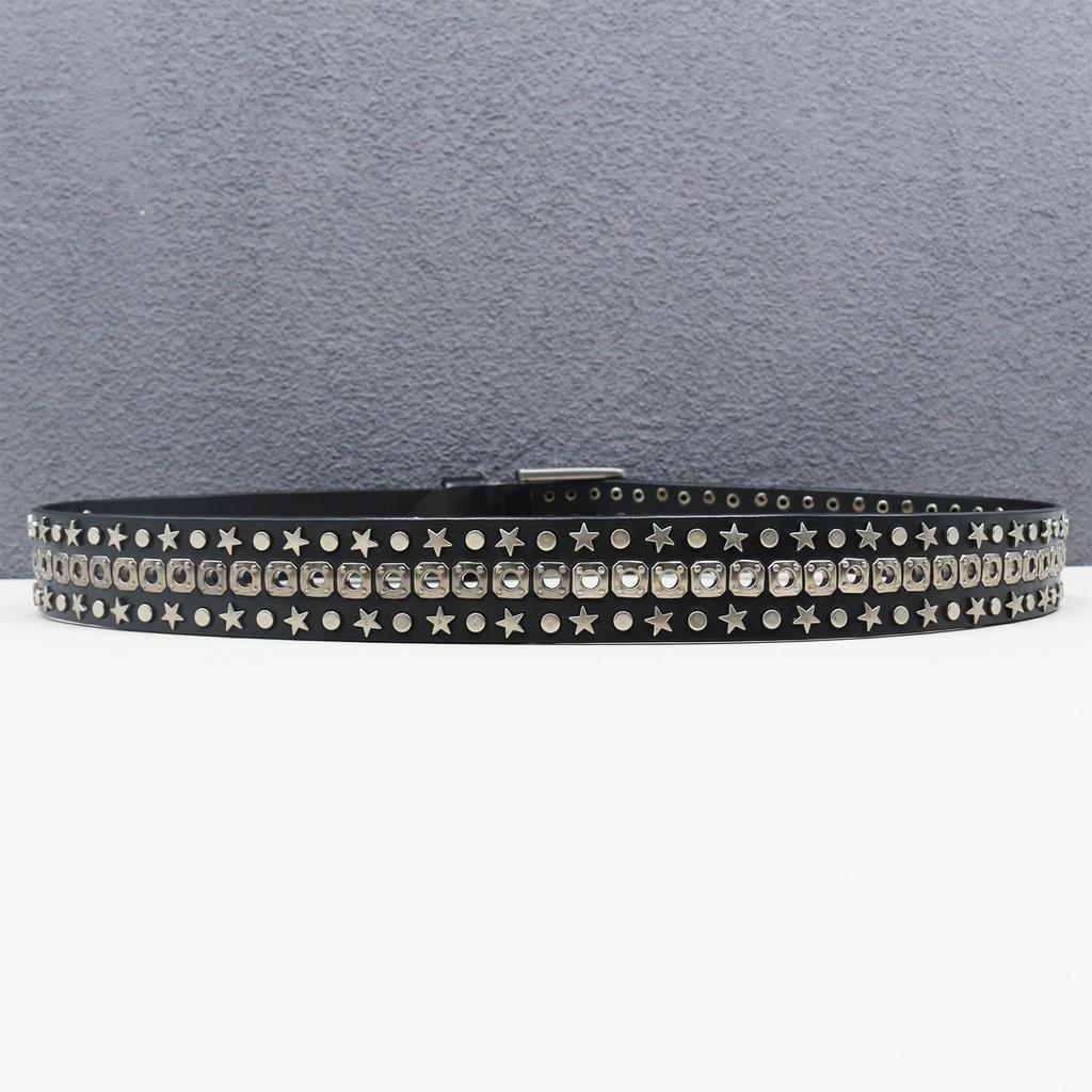 Full Body Corn Hole Rivet Belt Leather Star Hollow Belt Goth Heavy Industry American Belt