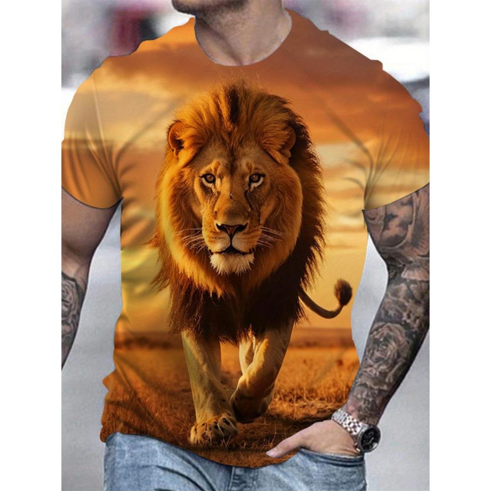 Men's T-Shirts Plus Size Colorful Lion Printed Shirt Casual Fashion Short Sleeve Round Neck Street Mens Fashion Outdoor Tshirts