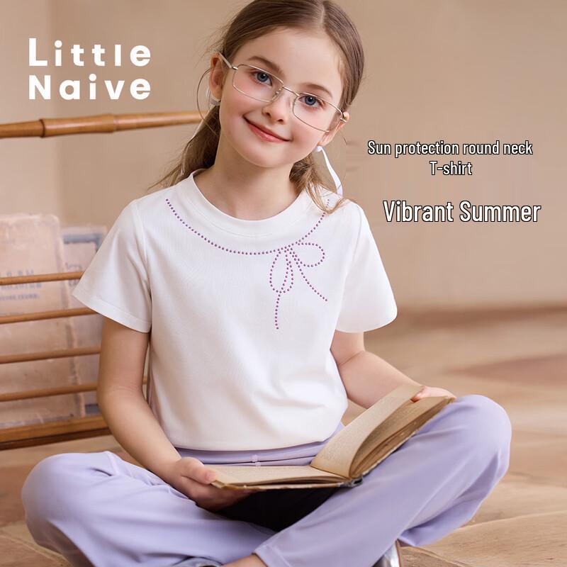 Little Naive Girls  3D Bow Short-Sleeve UPF50+ Sun Protection T-Shirt 160