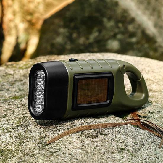 Hand Crank Solar Powered Flashlight Super Bright Compact Size Portable Emergency Rechargeable LED Flashlight Camping Gear