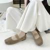 Leather single shoes women's shoes flat 2025 new retro soft-soled grandma shoes one-word elastic band square head Mary Jane shoes