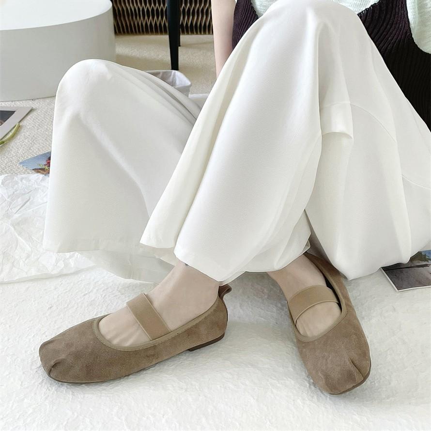 Leather single shoes women's shoes flat 2025 new retro soft-soled grandma shoes one-word elastic band square head Mary Jane shoes