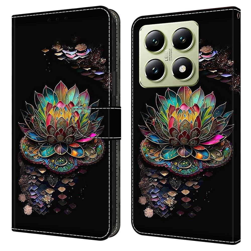 

For Xiaomi 14T Case Pattern Printed Protective Cover TPU+PU Leather Flip Phone Case Lotus