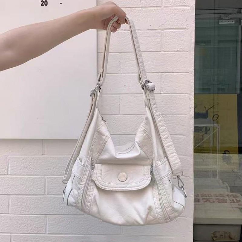 

Hot Girl Multi-function Three-purpose Bag Pu Soft Leather Single-shoulder Tote Millennium Style Large Capacity Medieval Retro Backpack белый