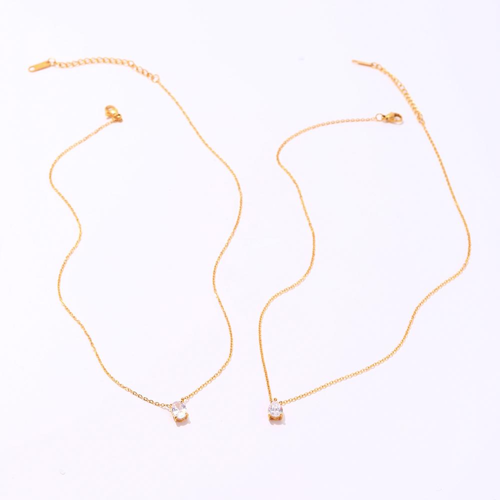 High End Gold PVD Dainty Waterdrop & Oval Zirconia Stainless Steel Pendant Hypoallergenic Waterproof Necklace Fashion Jewe