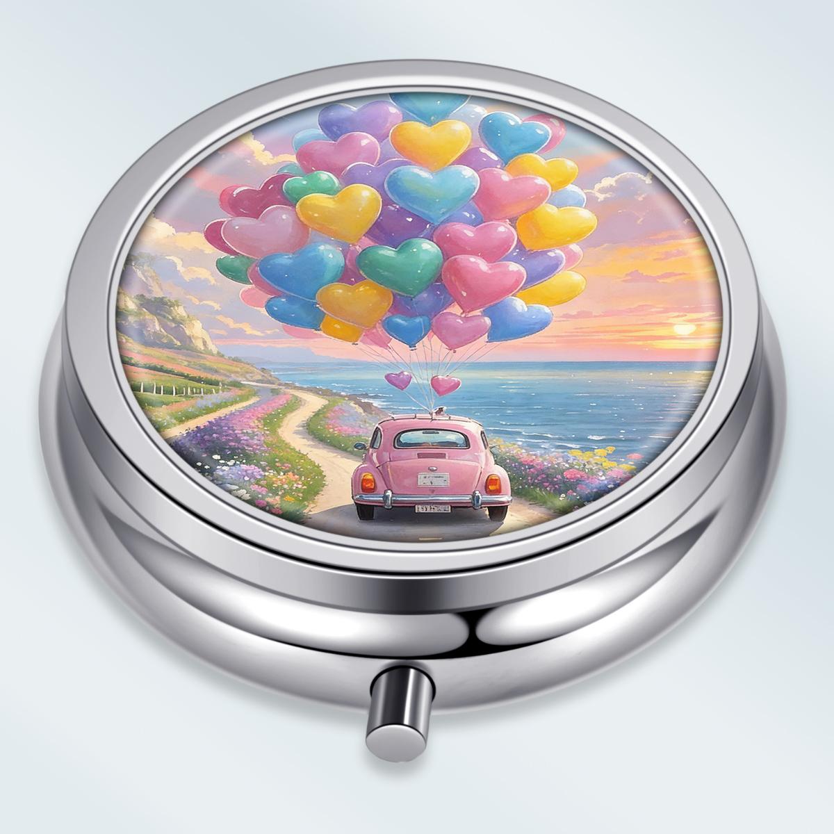 

Portable Pill Box with 3 Compartments, Mini Metal Medicine Organizer Case, Cute Printed Pill Container for Vitamins, Pills, Jewelry, Travel, Daily Use разноцветный