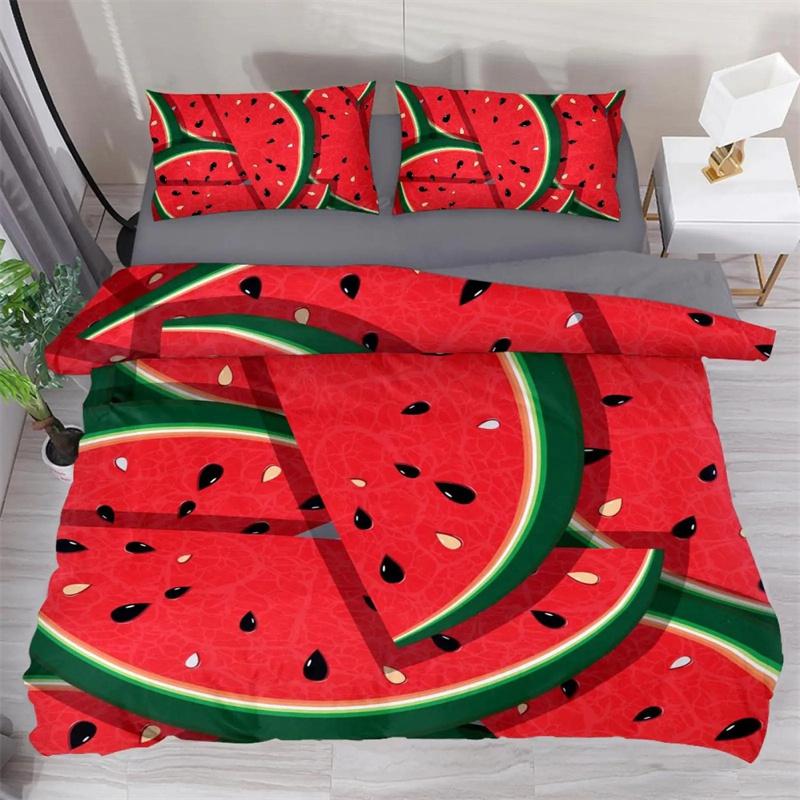 Red Watermelon Duvet Cover Watermelon Peel Summer Fruit Slices Patterned Teens Children Green Polyester Quilt Cover Decorations