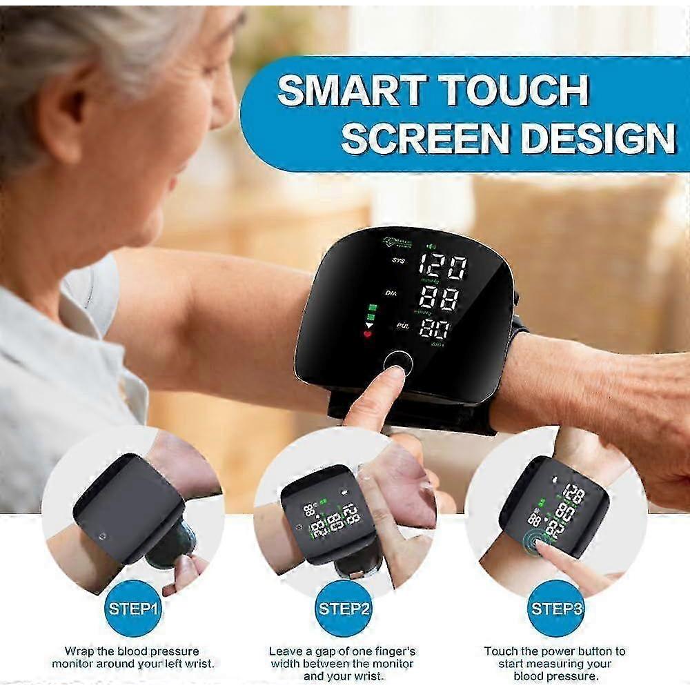Wrist Blood Pressure Monitor,Automatic Blood Pressure Monitors Wrist with LED Touch Screen,Automatic Voice,Rechargeable Wrist BP Monitor Blood Pressur