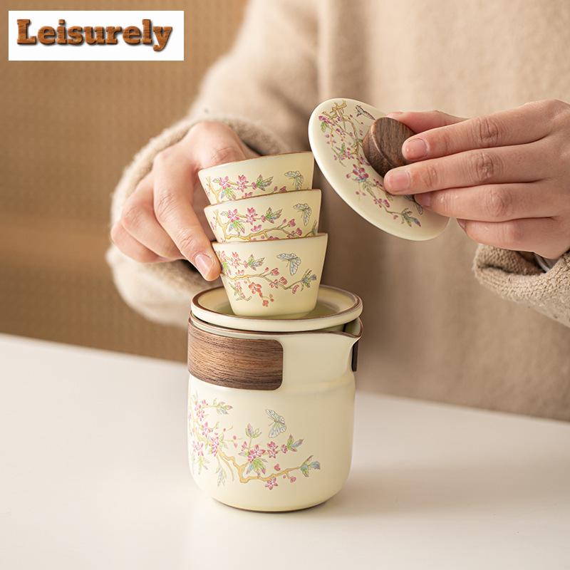 Butiková Wisteria Ru Pec Porcelánová Čajová Sada Kit Elegantní 1 Konvička 3 Šálky Domácí Příprava Čaje Venkovní Přenosný Organizér Ozdoby