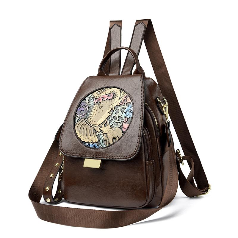 

Женский мягкий кожаный рюкзак с принтом, легкий, большой емкости, многофункциональная сумка на плечо чёрный