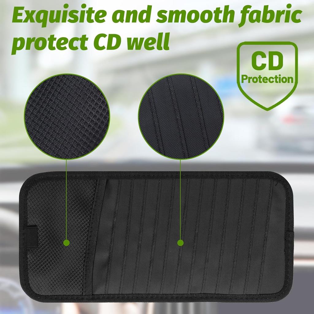 Car CD & DVD Holder - Large Capacity CD Visor Case, Vehicle Visor Storage Organizer With 12 Disc Sleeves, 1 Mesh Pocket 1 Pen Holder And & Elastic