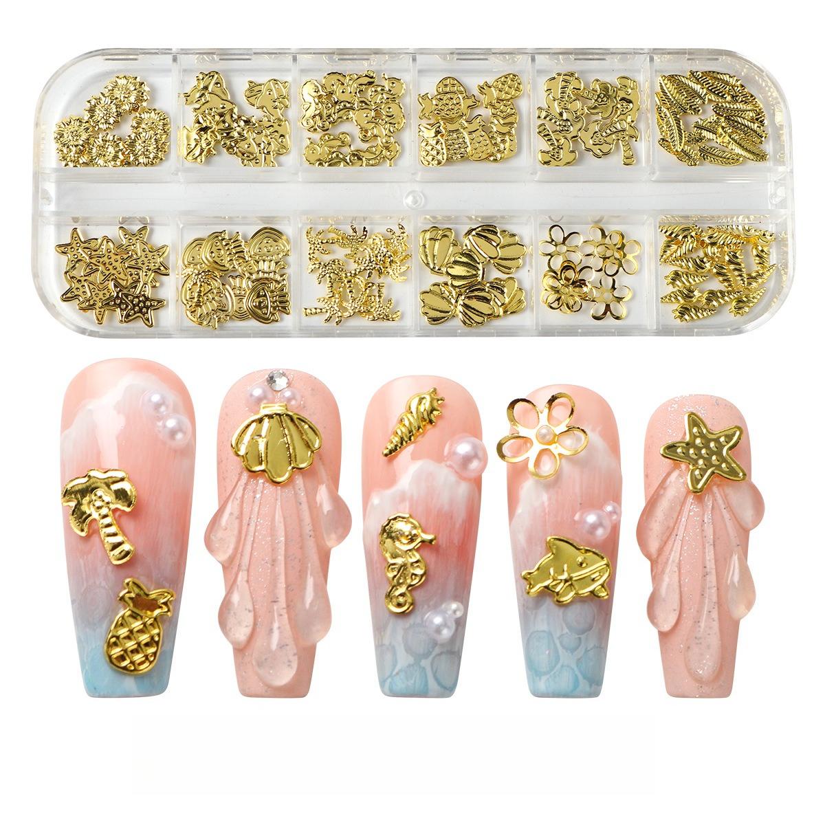 

New nail art 12-panel jewelry summer ocean coconut tree pineapple starfish metal jewelry