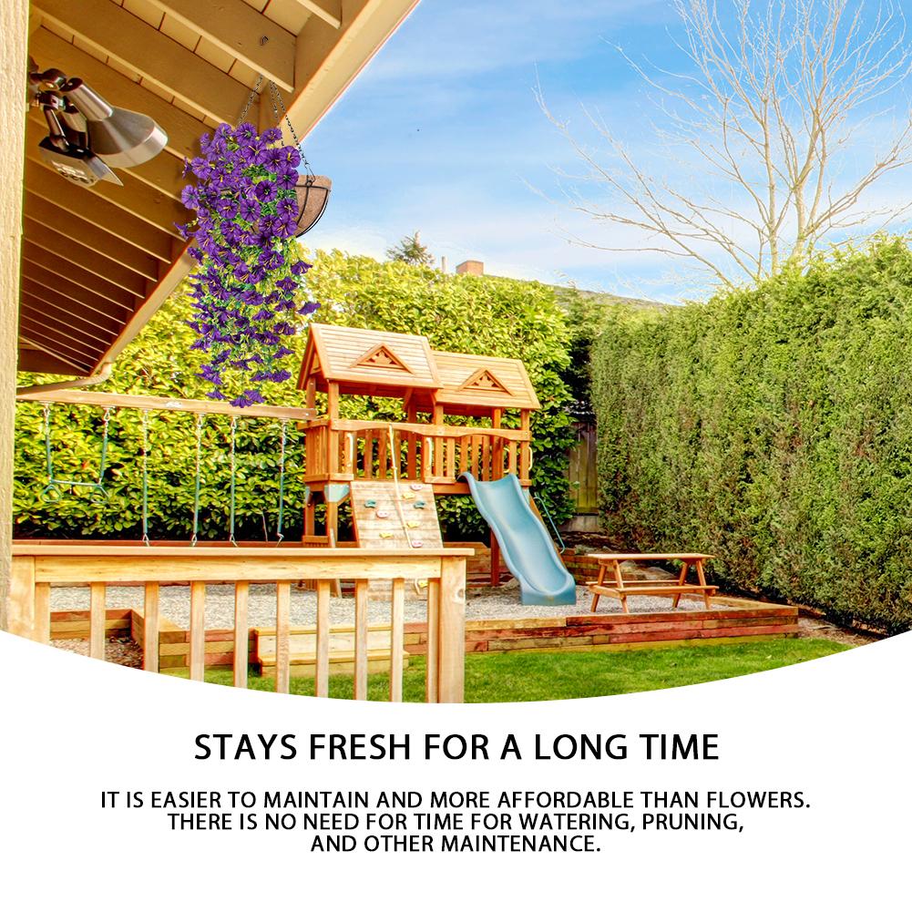 4PCS Artificial Hanging Flowers UV Resistant Plastic Faux Hanging Plants Morning Glory Vines for Outdoor Spring Decoration